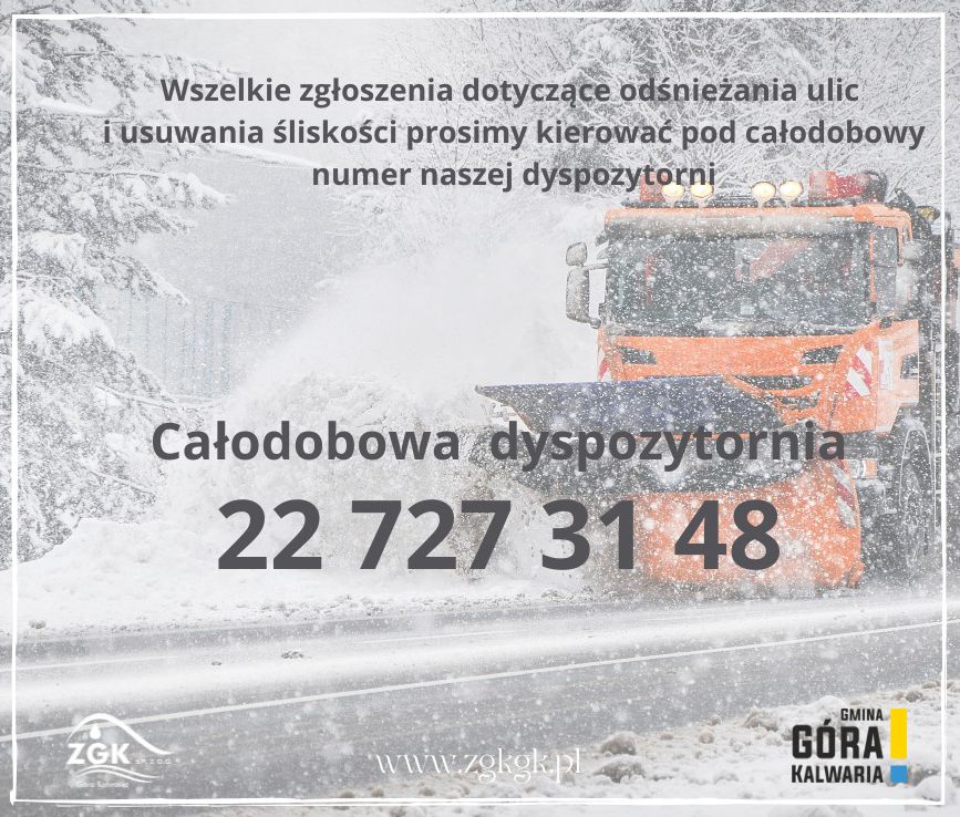 Utrzymanie zimowe dróg - infolinia Zakładu Gospodarki Komunalnej