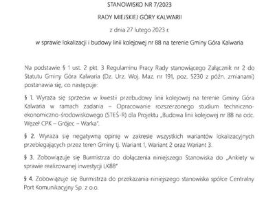 Stanowisko Rady Miejskiej w sprawie zaproponowanych rozwiązań