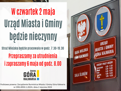 2 maja Urząd Miasta i Gminy będzie zamknięty
