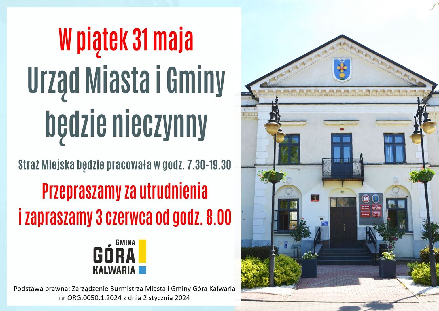 W piątek po Bożym Ciele urząd będzie nieczynny