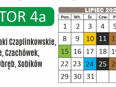 Harmonogram odbioru odpadów w lipcu 2024 r. 