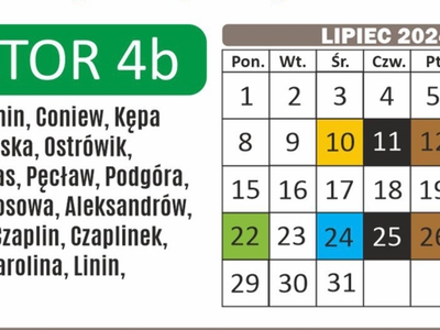 Harmonogram odbioru odpadów w lipcu 2024 r. 