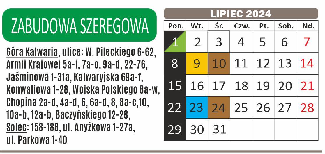 Zmiana harmonogramu odbioru odpadów dla Zabudowy Szeregowej