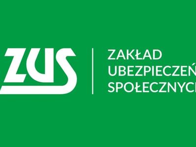 Białe logo „ZUS” na zielonym tle; obok pionowej kreski biały napis „Zakład Ubezpieczeń Społecznych”.
