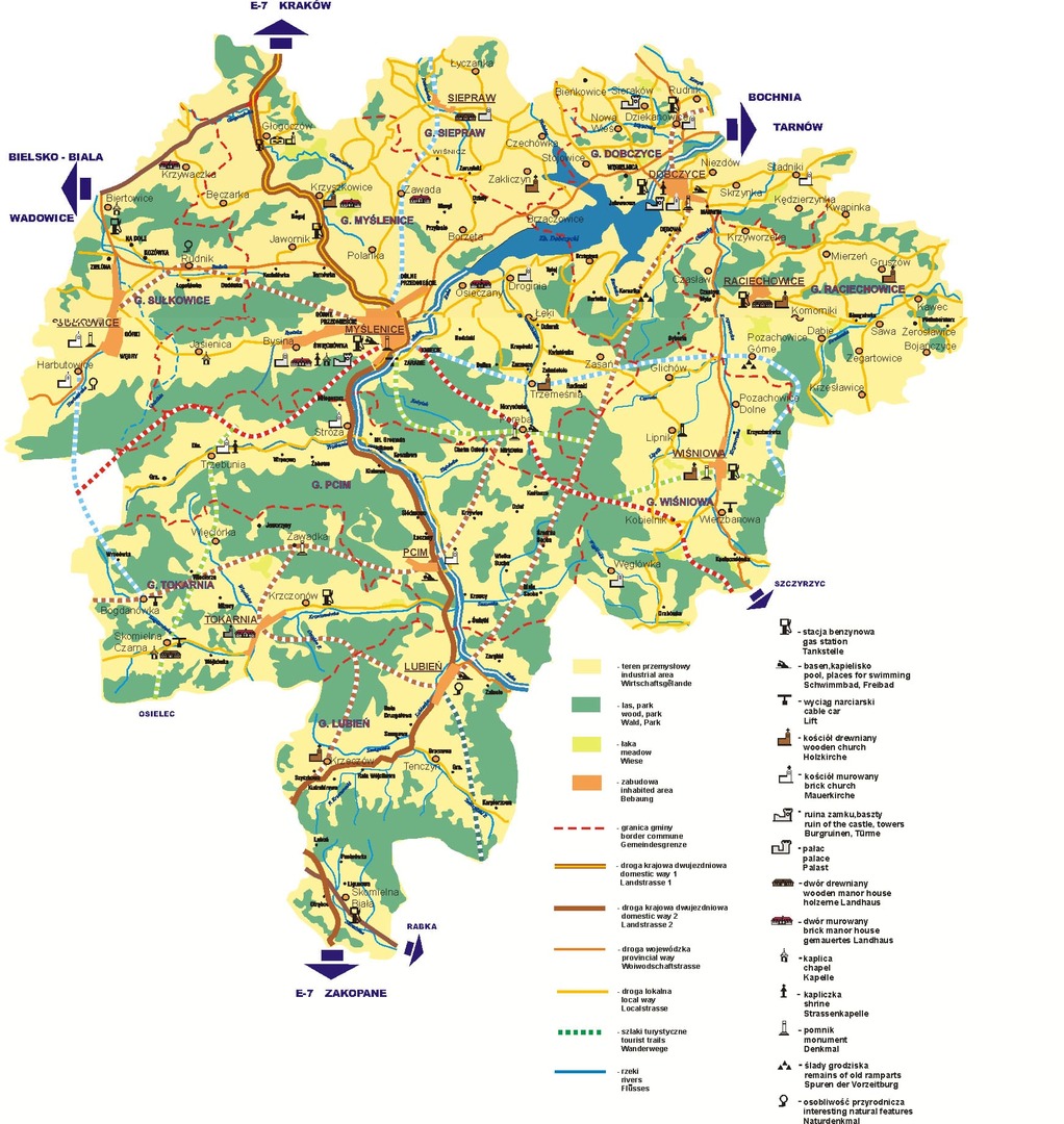 Mapa ukazująca szalki tustystyczne w Powiecie Myślenickim