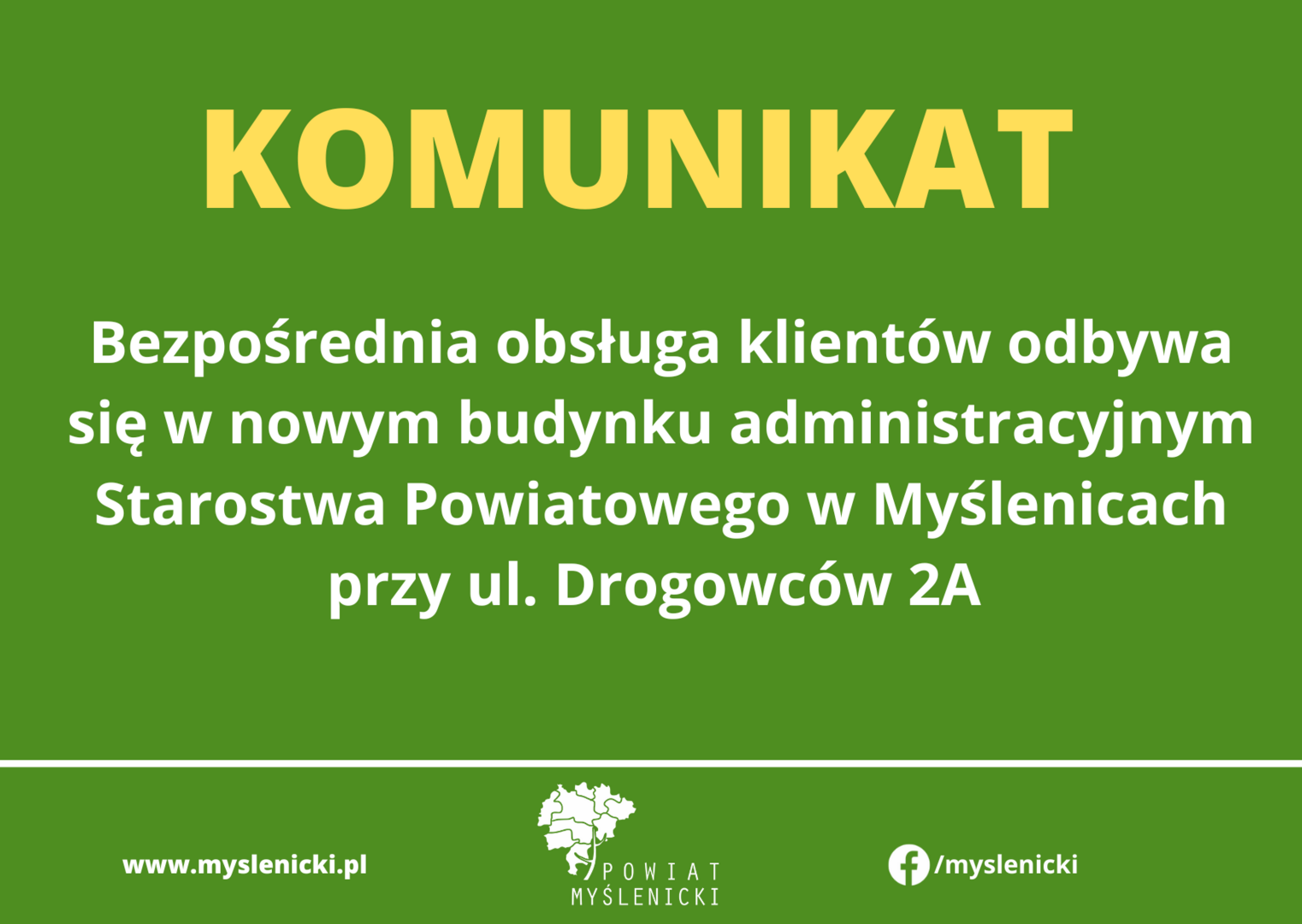 Komunikat informacyjny na zielonym tle z logotypami starostwa