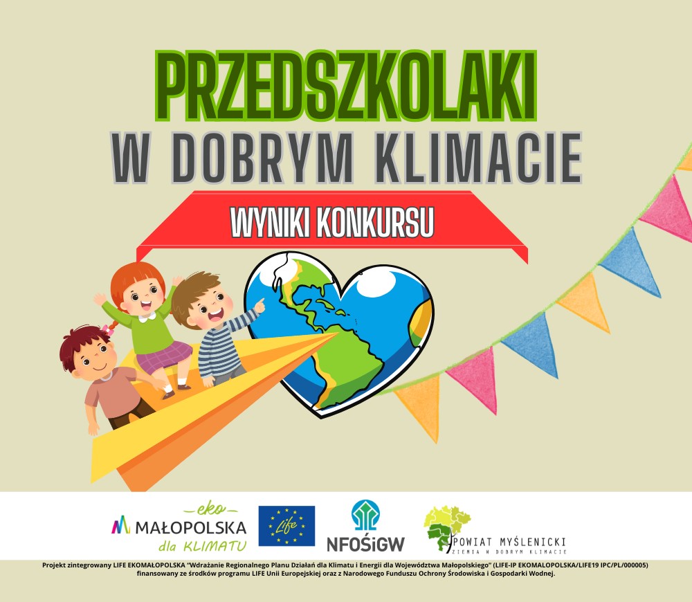 Grafika na jasnym tle, przedstawiająca kulę ziemską, serce, drzewa i dzieci, zawierająca logotypy projektu i najważniejsze założenia konkursu