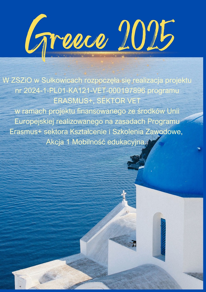 Plakat w odcieniach niebieskiego ze zdjęciem budynku i morza.