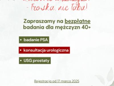 Plakat z jasnym tłem, zielonymi ilustracjami roślin, logotypami projektu Zdrowa Rodzina oraz Powiatu Myślenickiego