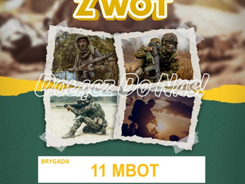 Plakat informujący o terminach szkoleń, ze zdjęciami wojskowych.