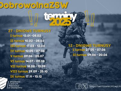 Na grafice widoczne jest zdjęcie żołnierza, żółto-białe napisy z terminami turnusów oraz logo WCR w Oświęcimiu.