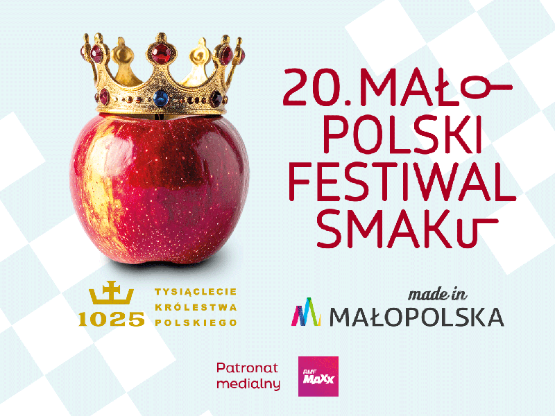 Na grafice widoczne jest jabłko z koroną, a także logo Małopolska i RMF Maxx.