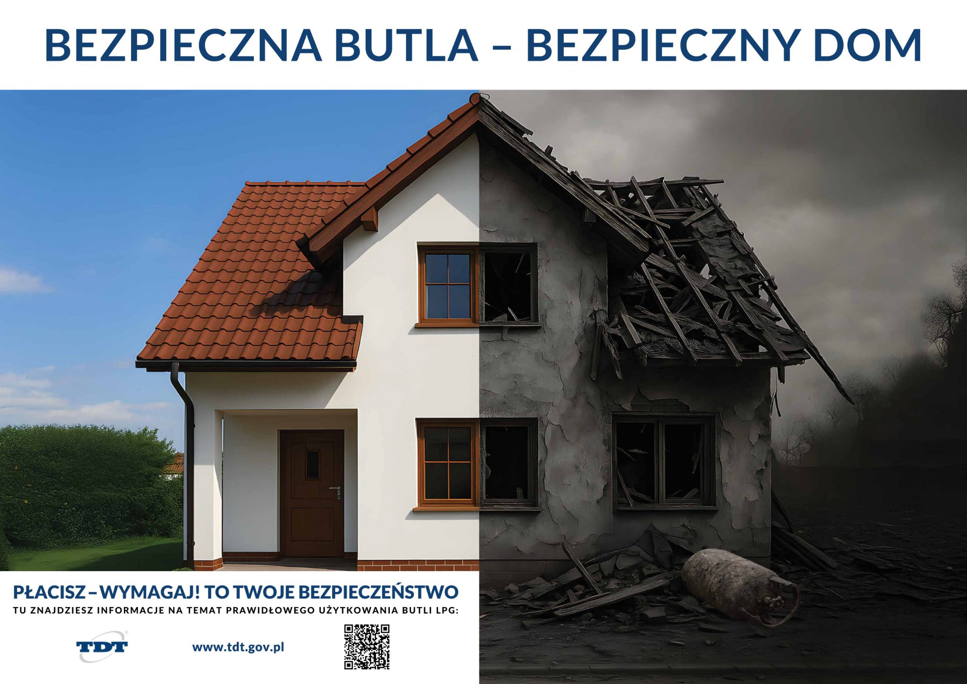 Na zdjęciu widoczny jest dom z połową budynku po pożarze.
