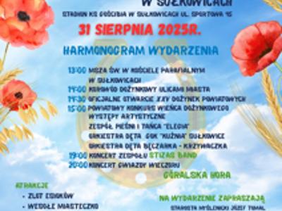 Plakat w odcieniach niebieskiego i czerwieni z makami i podkową w tle oraz logotypami organizatorów i sponsorów.