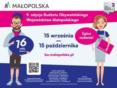 Grafika przedstawia rysunkowe postacie mężczyzny i kobiety. W lewym górnym rogu widnieje logo MAŁOPOLSKA