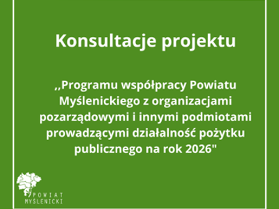 Komunikat o konsultacjach ws programu współpracy na rok 2026 na zielonym tle.