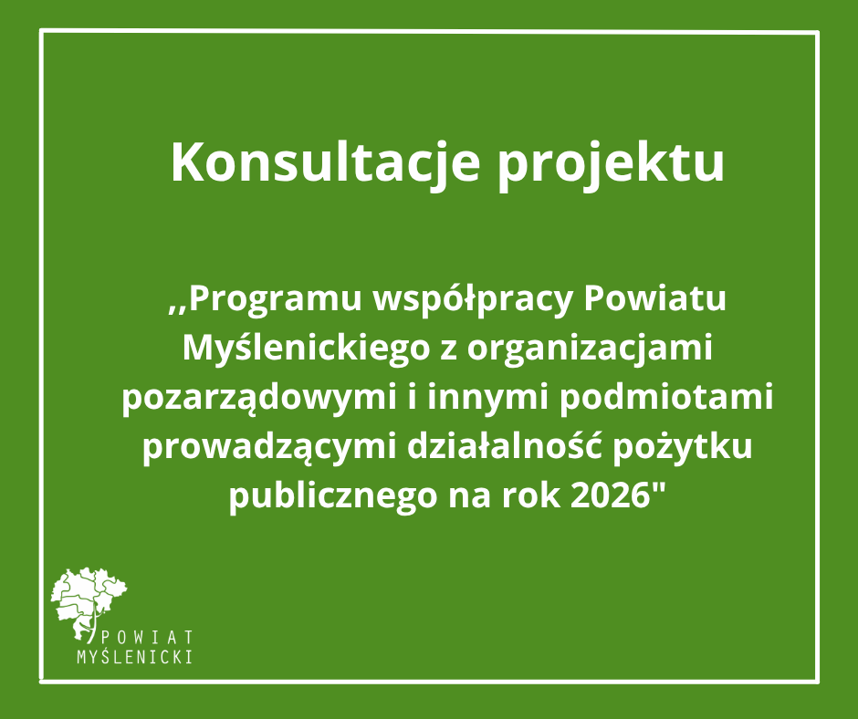 Komunikat o konsultacjach ws programu współpracy na rok 2026 na zielonym tle.
