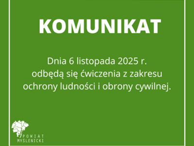 Grafika z zielonym tłem oraz logo Powiatu Myślenickiego.