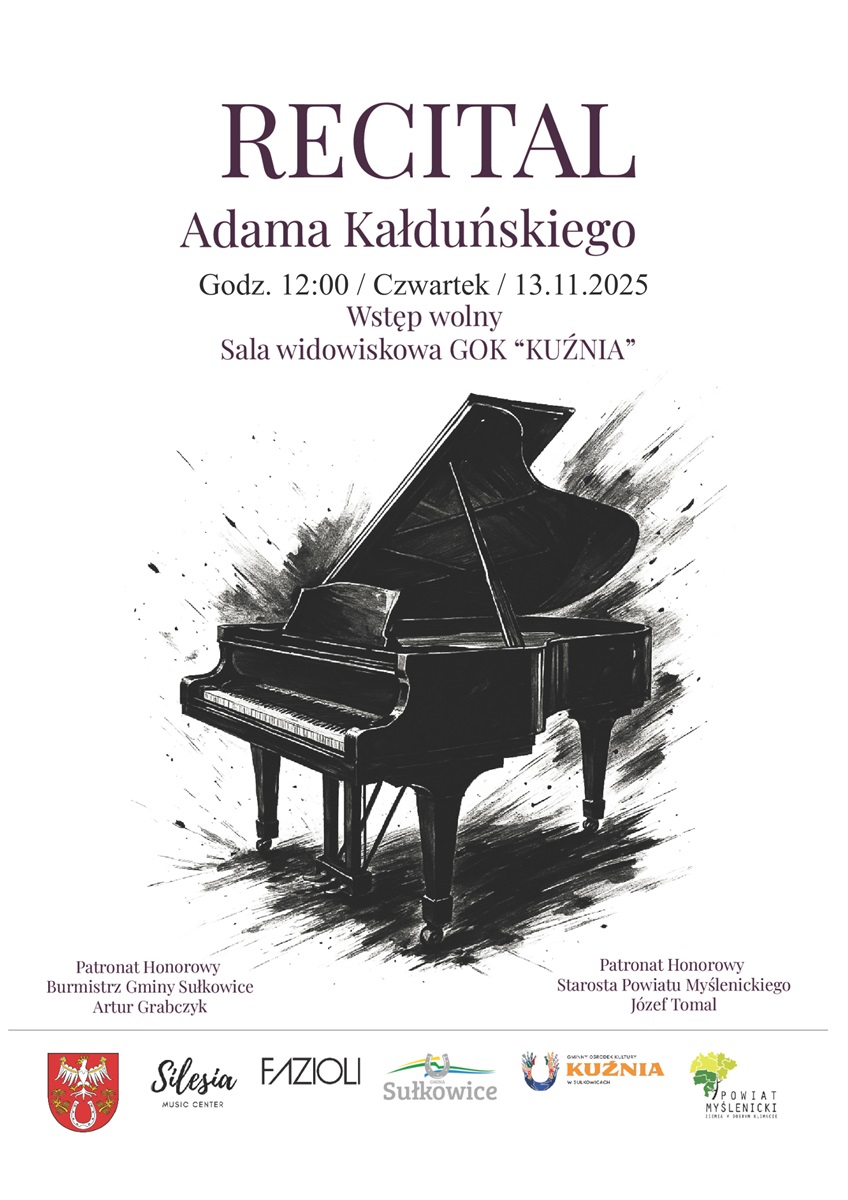 Na grafice w centrum widoczny jest fortepian. Na dole widnieją logotypy organizatorów i partnerów wydarzenia.