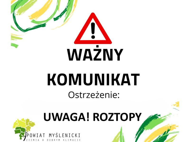 Znak ostrzegawczy dotyczący komunikatu o roztopach