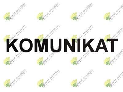 Grafika z napisem KOMUNIKAT na tle logotypów Powiatu Myślenickiego.