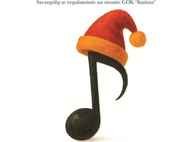 Na plakacie widnieje duża czarna nuta z czapką mikołajkową oraz logo organizatorów i partnerów wydarzenia