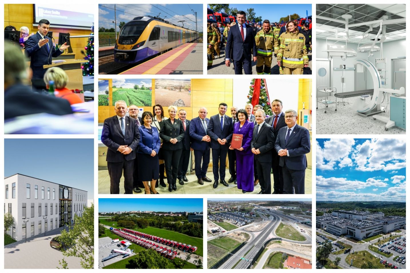 Grafika przedstawia inwestycje prowadzone w województwie małopolskim, oraz Marszałka Województwa Małopolskiego Łukasza Smółkę