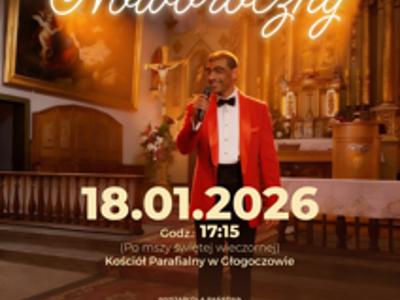 Na plakacie widnieje zdjęcie wokalisty, a w dolnej części logotypy organizatorów i partnerów wydarzenia.