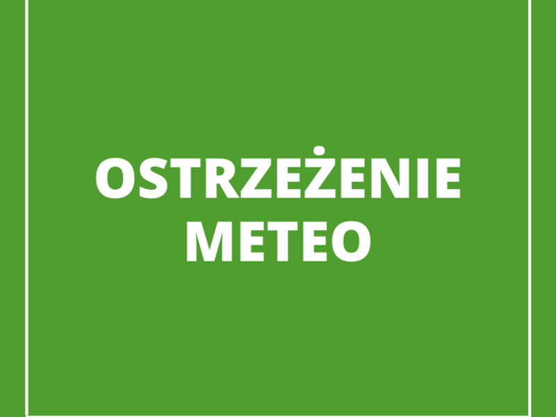 Grafika ostrzegawcza na zielonym tle – ostrzeżenie meteo.
