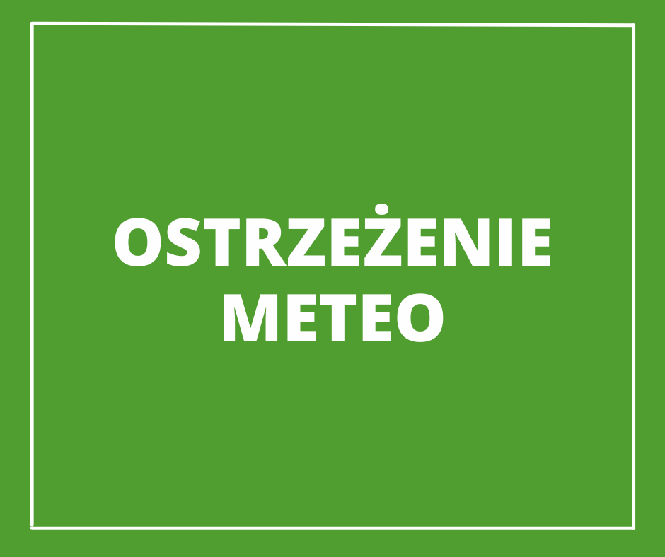 Grafika ostrzegawcza na zielonym tle – ostrzeżenie meteo.