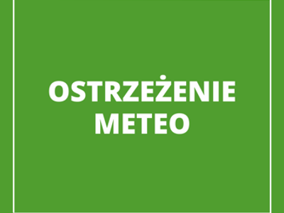 Grafika ostrzegawcza na zielonym tle – ostrzeżenie meteo.