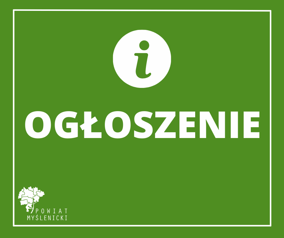 Grafika w zielonej kolorystyce o treści: ogłoszenie, widoczny logotyp.
