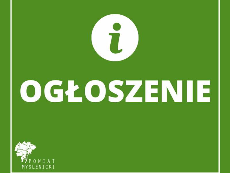 Grafika w zielonej kolorystyce o treści: ogłoszenie, widoczny logotyp.