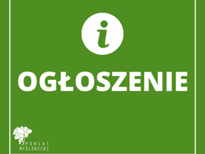 Grafika w zielonej kolorystyce o treści: ogłoszenie, widoczny logotyp.