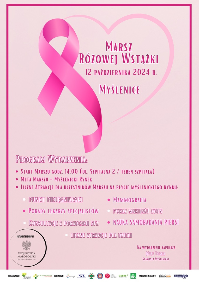 Plakat Powiatowego Marszu Różowej Wstążki