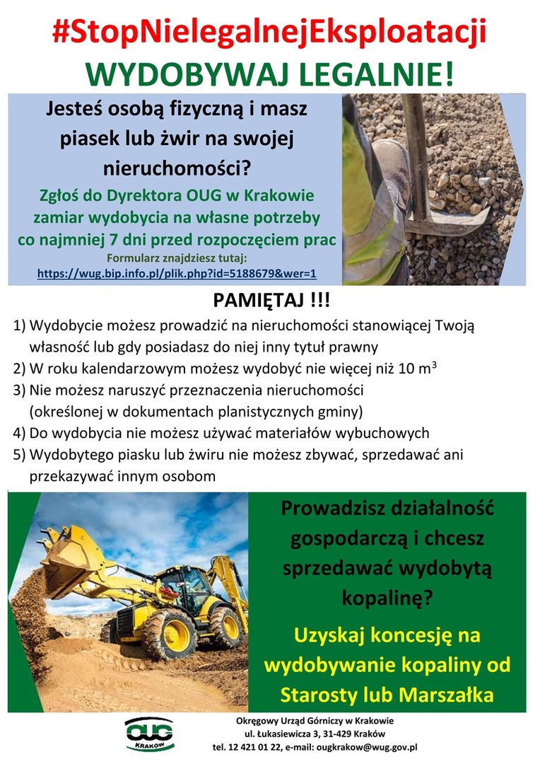 Plakat: STOP NIELEGALNEJ EKSPLOATACJI KOPALIN