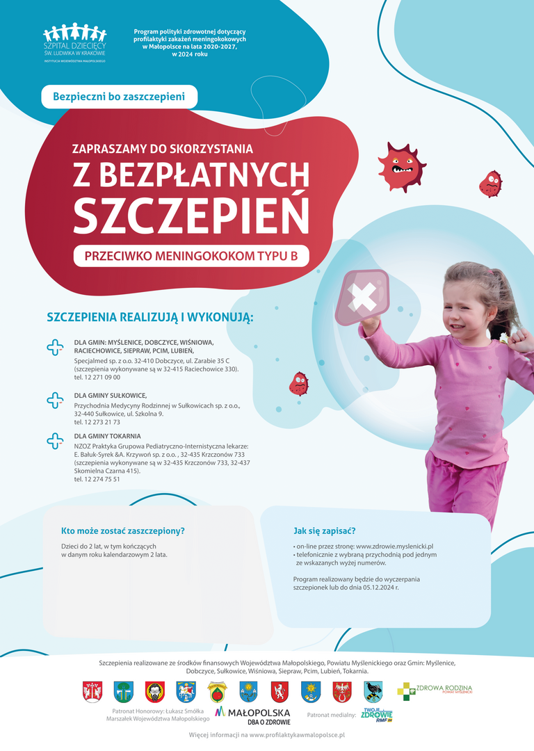 Plakat bezpłatne szczepienia przeciwko meningokokom typu B