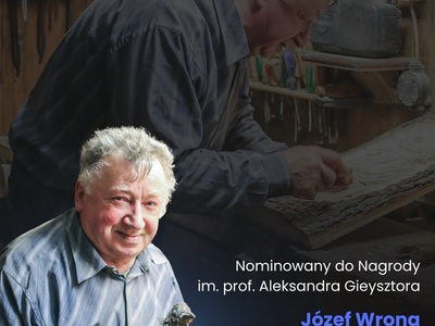 Zdjęcie ukazuje Józefa Wronę, rzeźbiarza, który został nominowany do prestiżowej nagrody.
