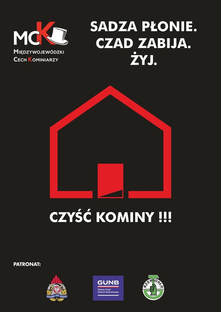 Plakat kampanii społecznej - Sadza płonie, czad zabija, żyj.