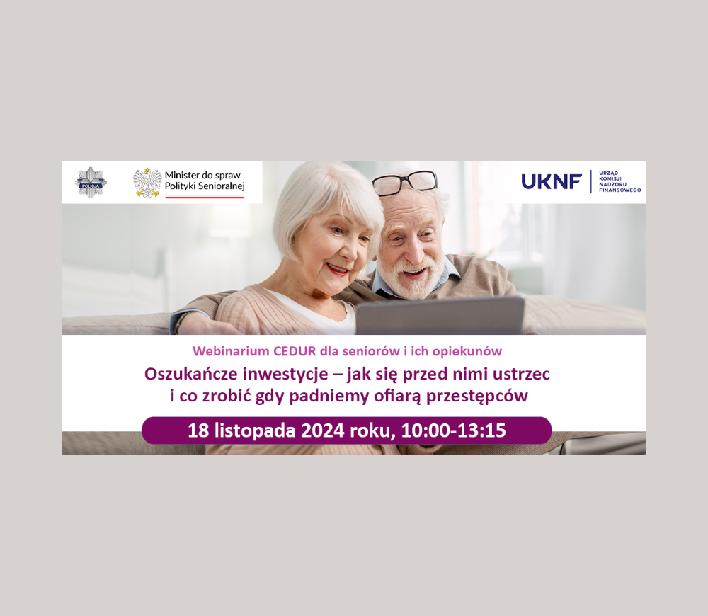 Seniorzy siedzą przed komputerem. Webinarium CEDUR o ochronie przed oszustwami inwestycyjnymi skierowane do seniorów