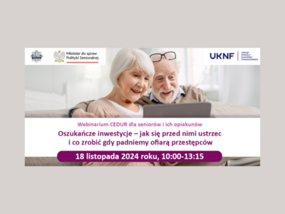 Seniorzy siedzą przed komputerem. Webinarium CEDUR o ochronie przed oszustwami inwestycyjnymi skierowane do seniorów