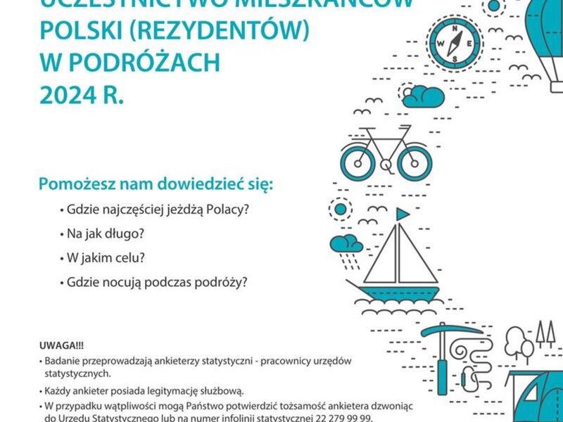 Plakat z informacja o badaniu podróży mieszkańców Polski