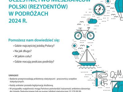 Plakat z informacja o badaniu podróży mieszkańców Polski