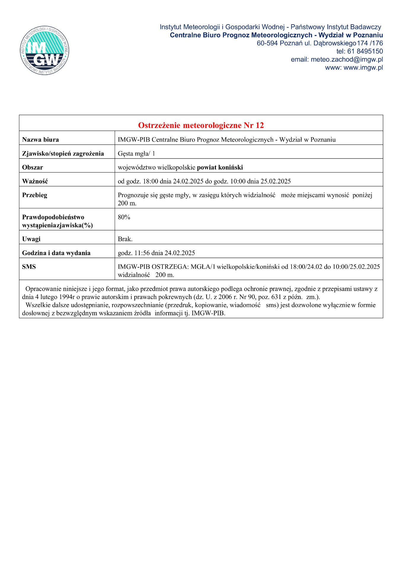 Komunikat ostrzegawczy