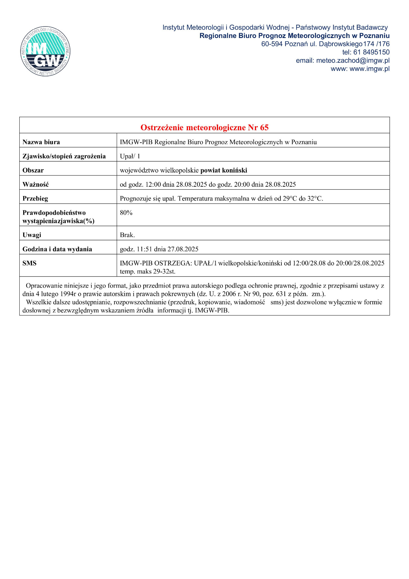 Komunikat ostrzegawczy - upał.