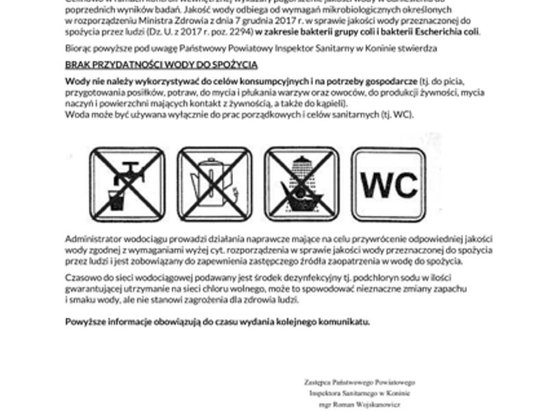 Komunikat Państwowego Inspektora Sanitarnego w Koninie.