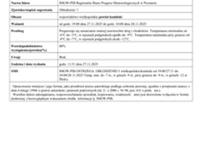 Komunikat ostrzegawczy - oblodzenie