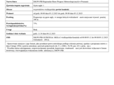 Komunikat ostrzegawczy - gęsta mgła.