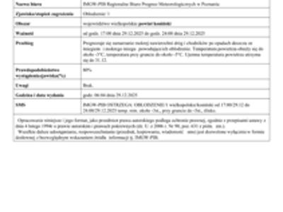 Komunikat ostrzegawczy - oblodzenie