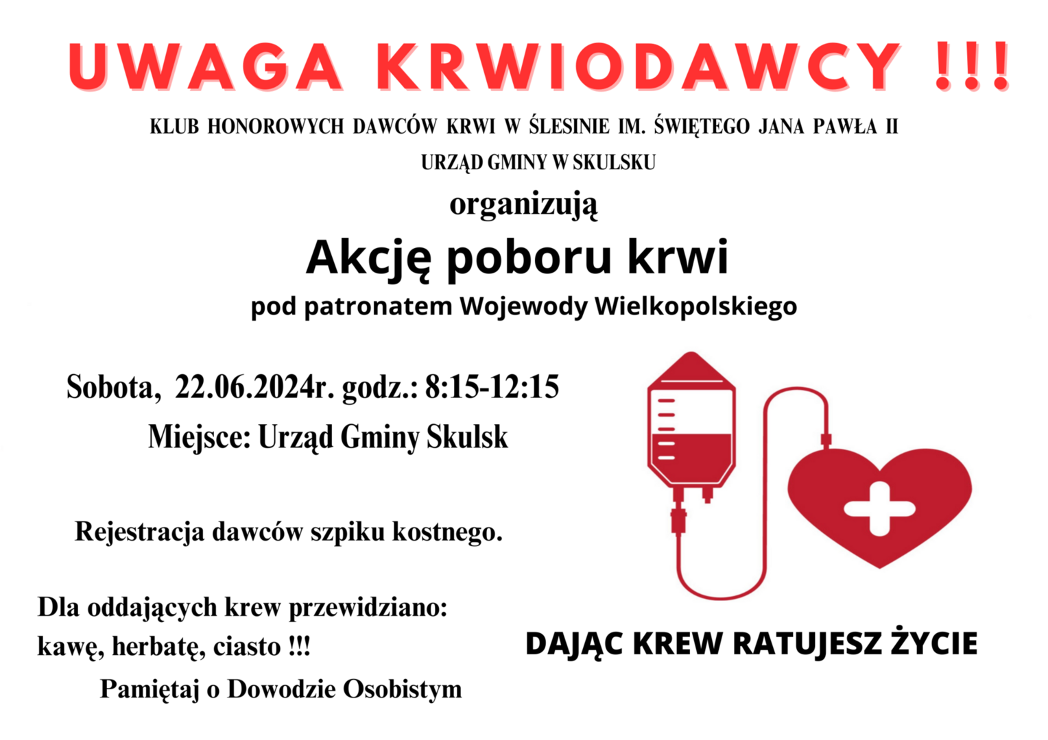 Akcja poboru krwi - plakat